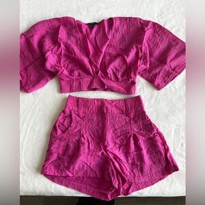 Women's Pink Crop Top and Shorts Set